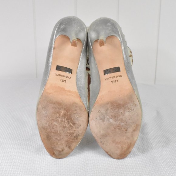Badgley Mischka Metallic Peep Toe Heels Size 7.5 - Picture 5 of 6